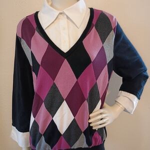 Covington V-Neck Argyle Sweater - Purple, Black, Gray